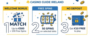 Casino bonus offers recommended by CasinoGuideIreland